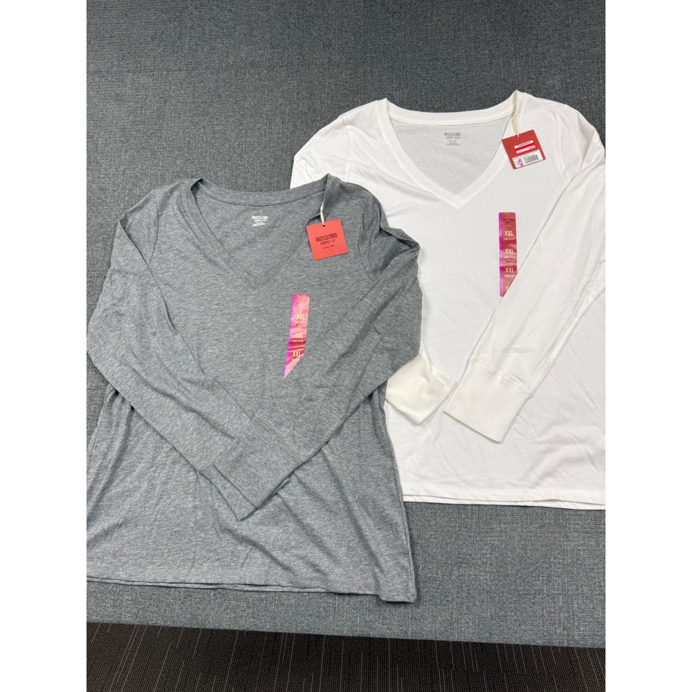 Mossimo Supply Co Womens XXL V-Neck Long Sleeve T-Shirt Bundle Gray White NWT